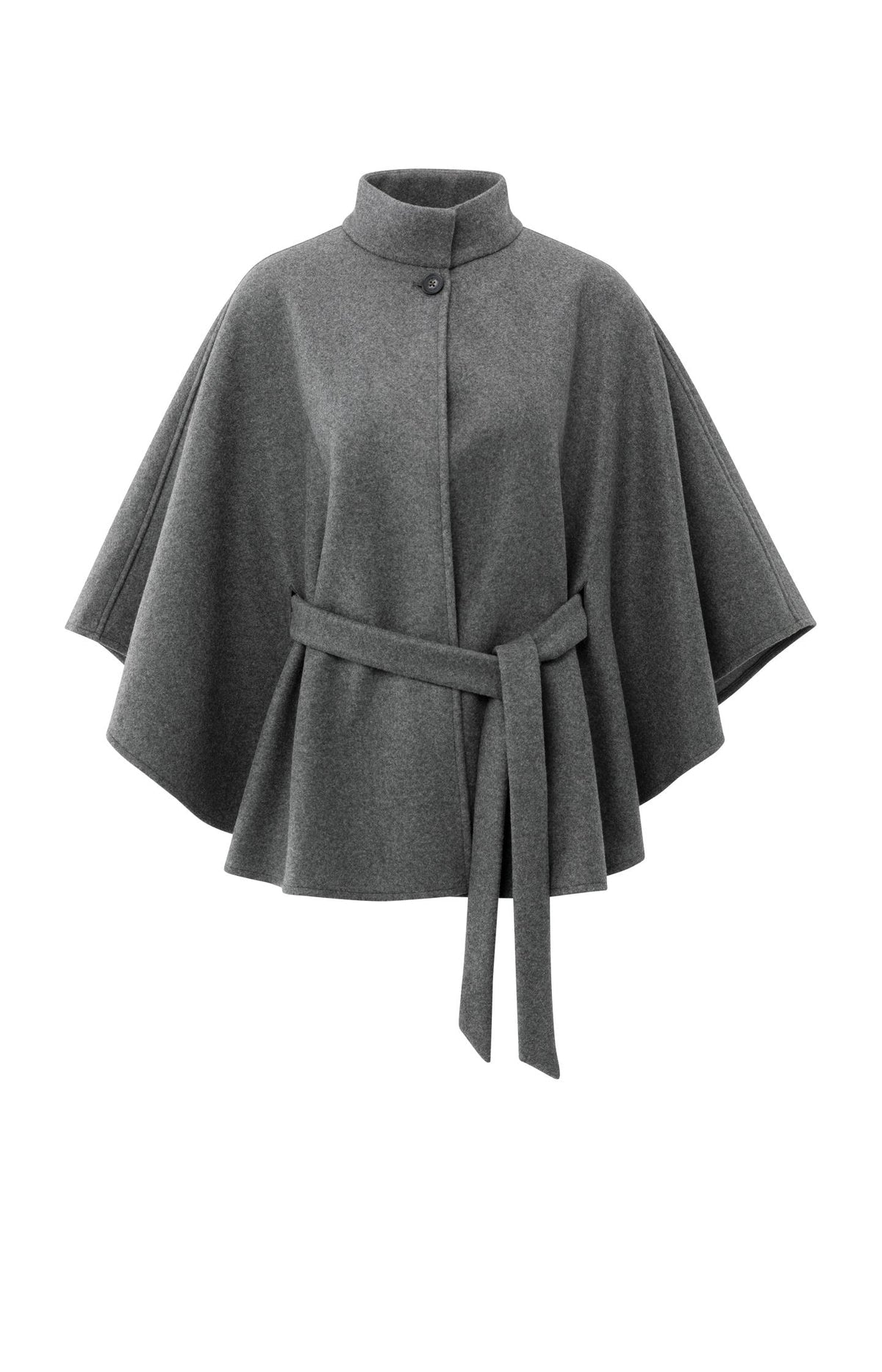 YAYA soft woven poncho with collar and belt in dark night grey melange
