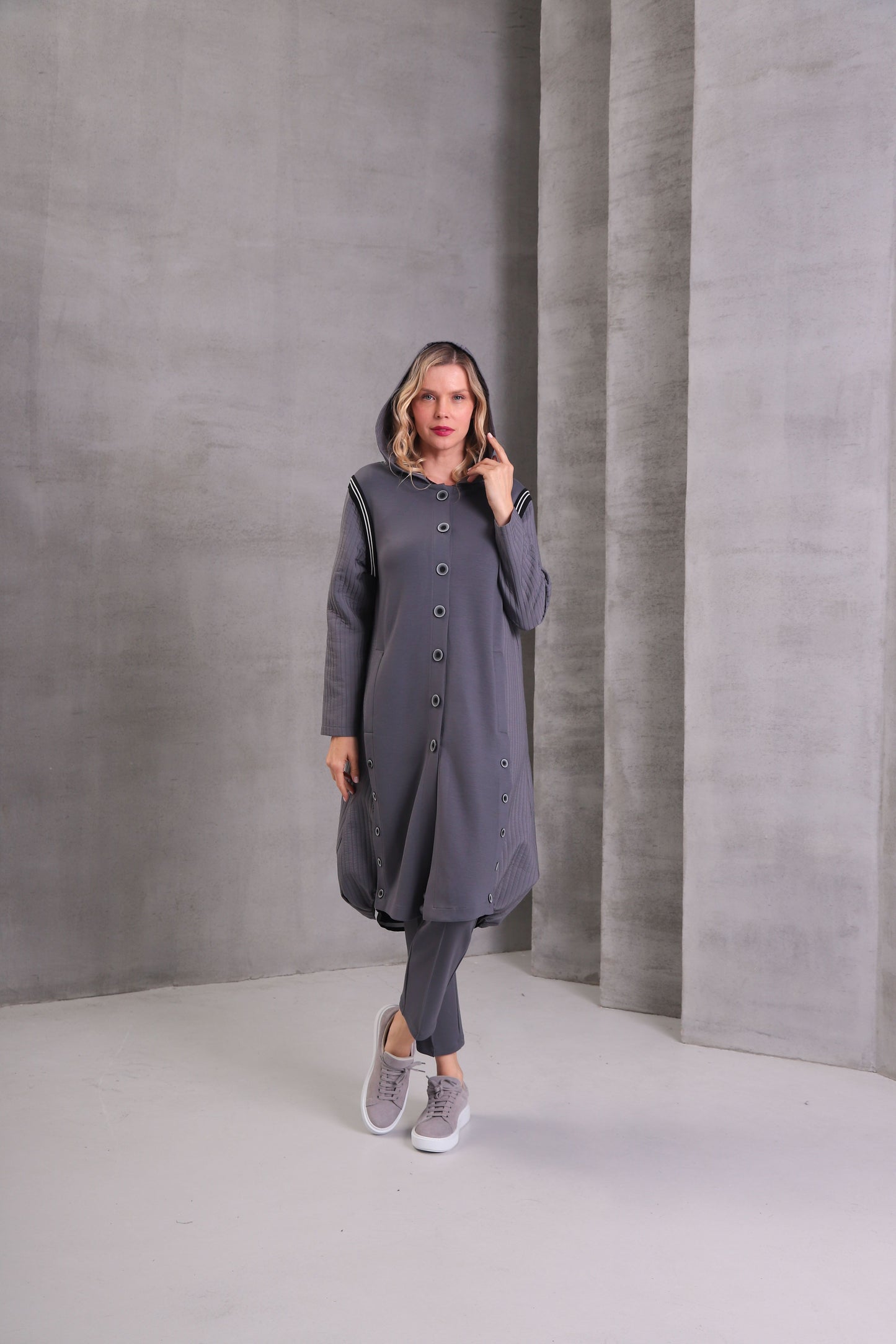 I.NCO grey maxi buttoned coat