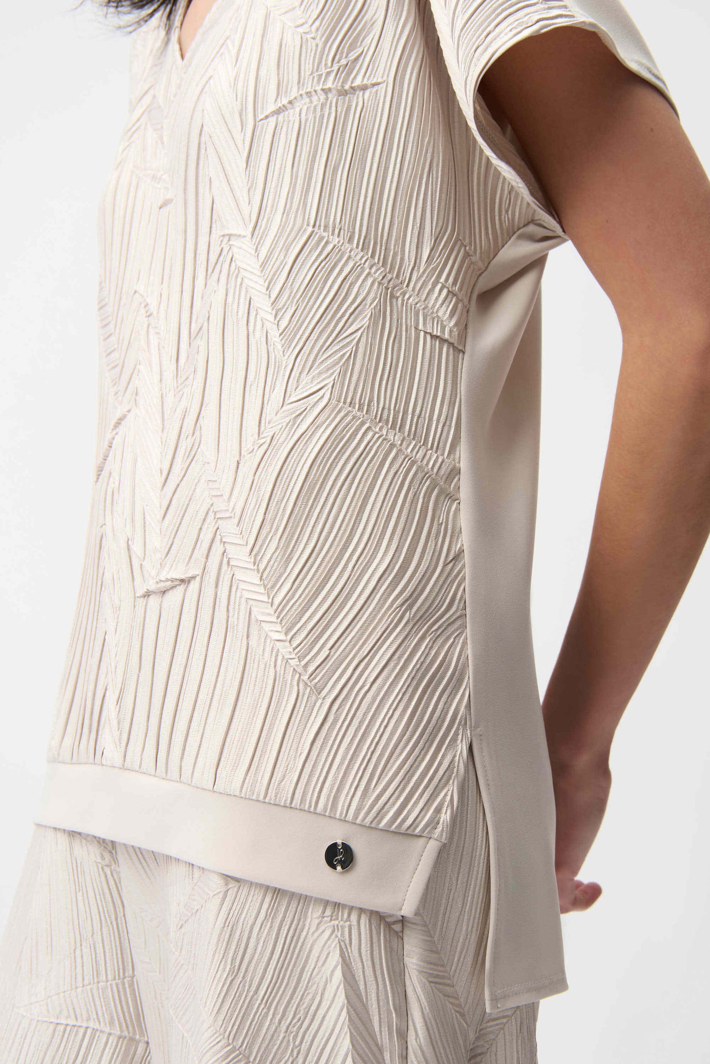 Pleated Satin Boxy Top With Silky Knit Back
261160