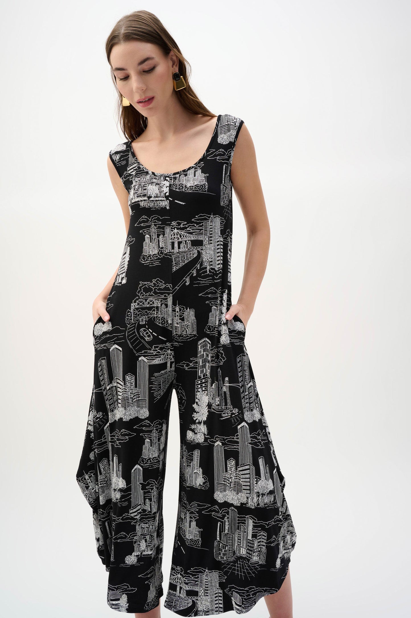 JOSEPH RIBKOFF 262243 Silky Knit Conversational Print Culotte Jumpsuit