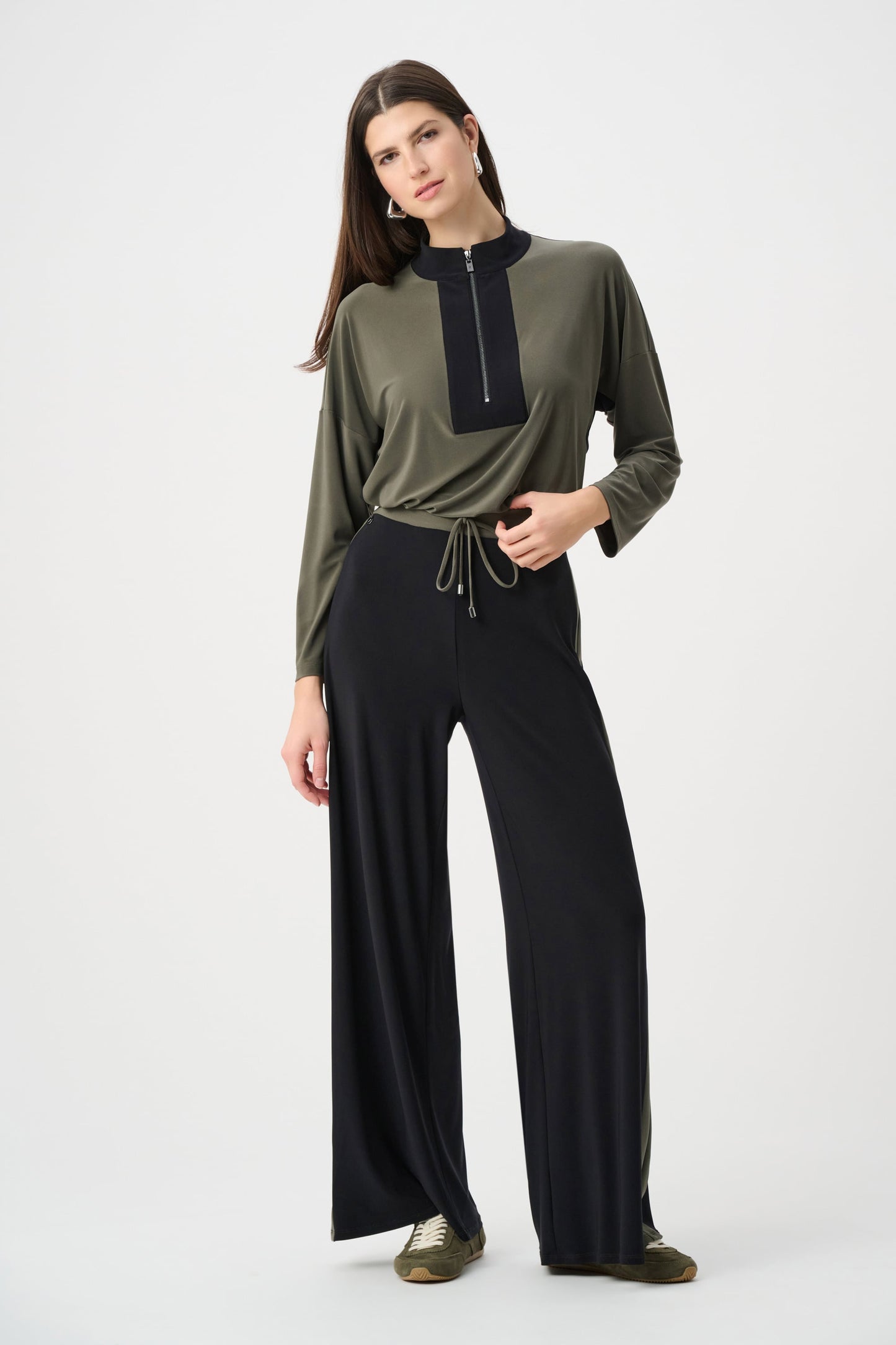 JOSEPH RIBKOFF Silky Knit Color Block Wide Leg Pull-On Pants 263607