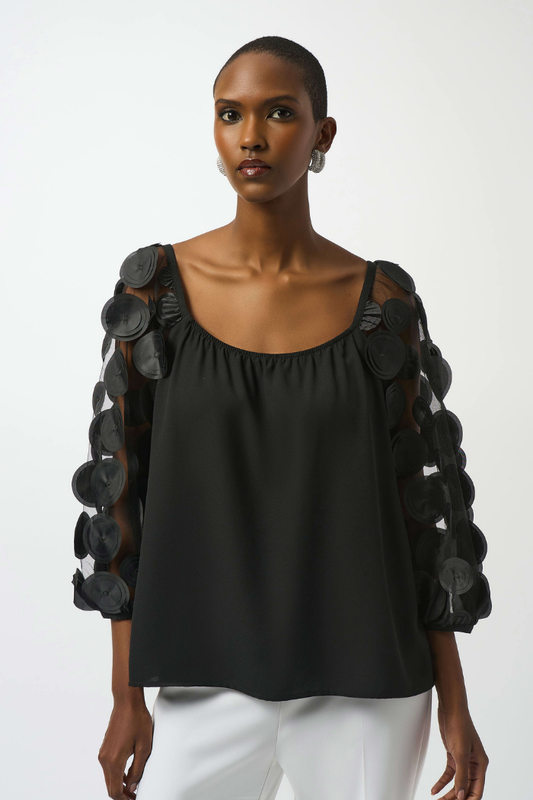 JOSEPH RIBKOFF SILKY KNIT TOP WITH 3D DOT SLEEVES 251273