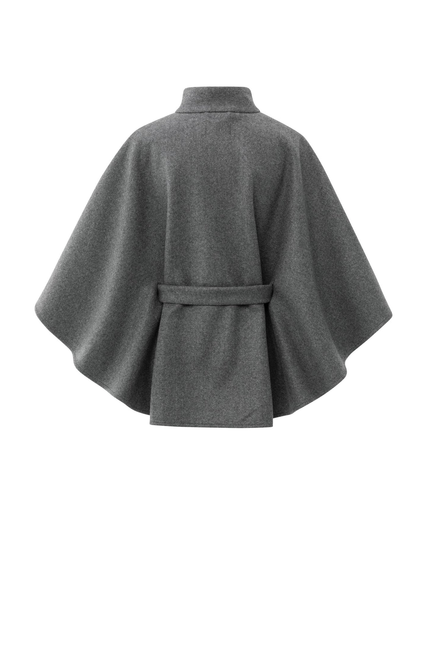 YAYA soft woven poncho with collar and belt in dark night grey melange