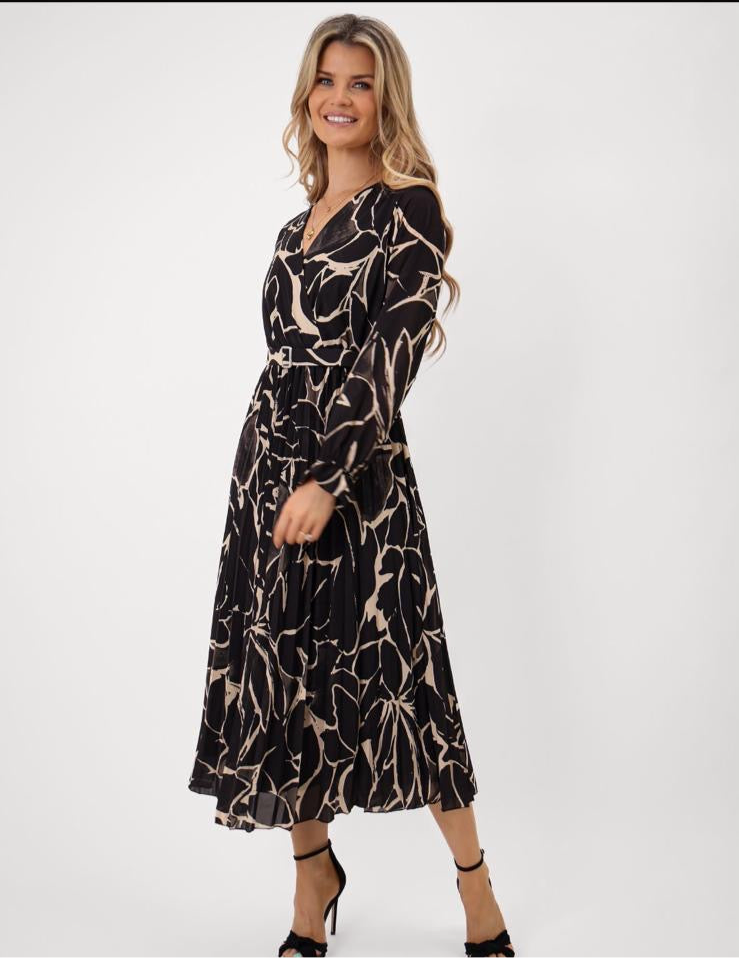 Black & Nude Positano Print Midi Dress