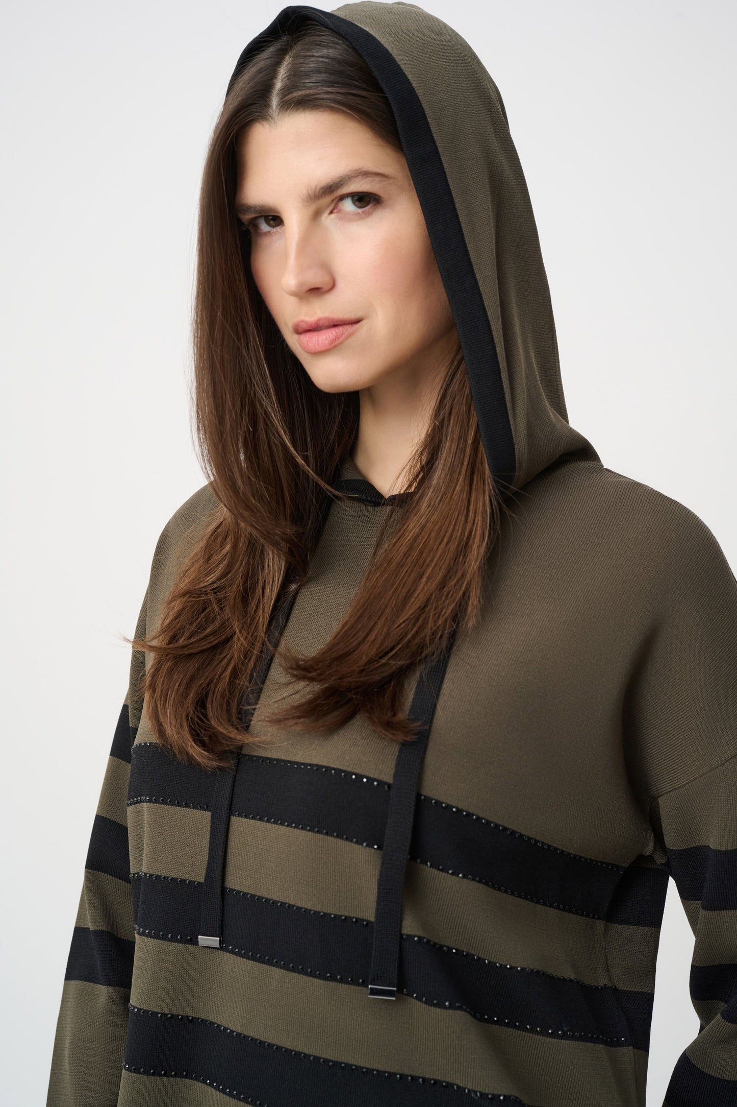 JOSEPH RIBKOFF Sweater Knit Striped Hooded Sweater 263626