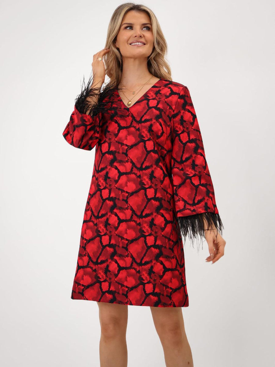 TAYLOR MINI SHIFT DRESS IN RED PRINT