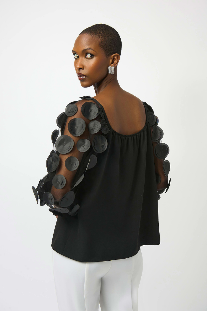 JOSEPH RIBKOFF SILKY KNIT TOP WITH 3D DOT SLEEVES 251273