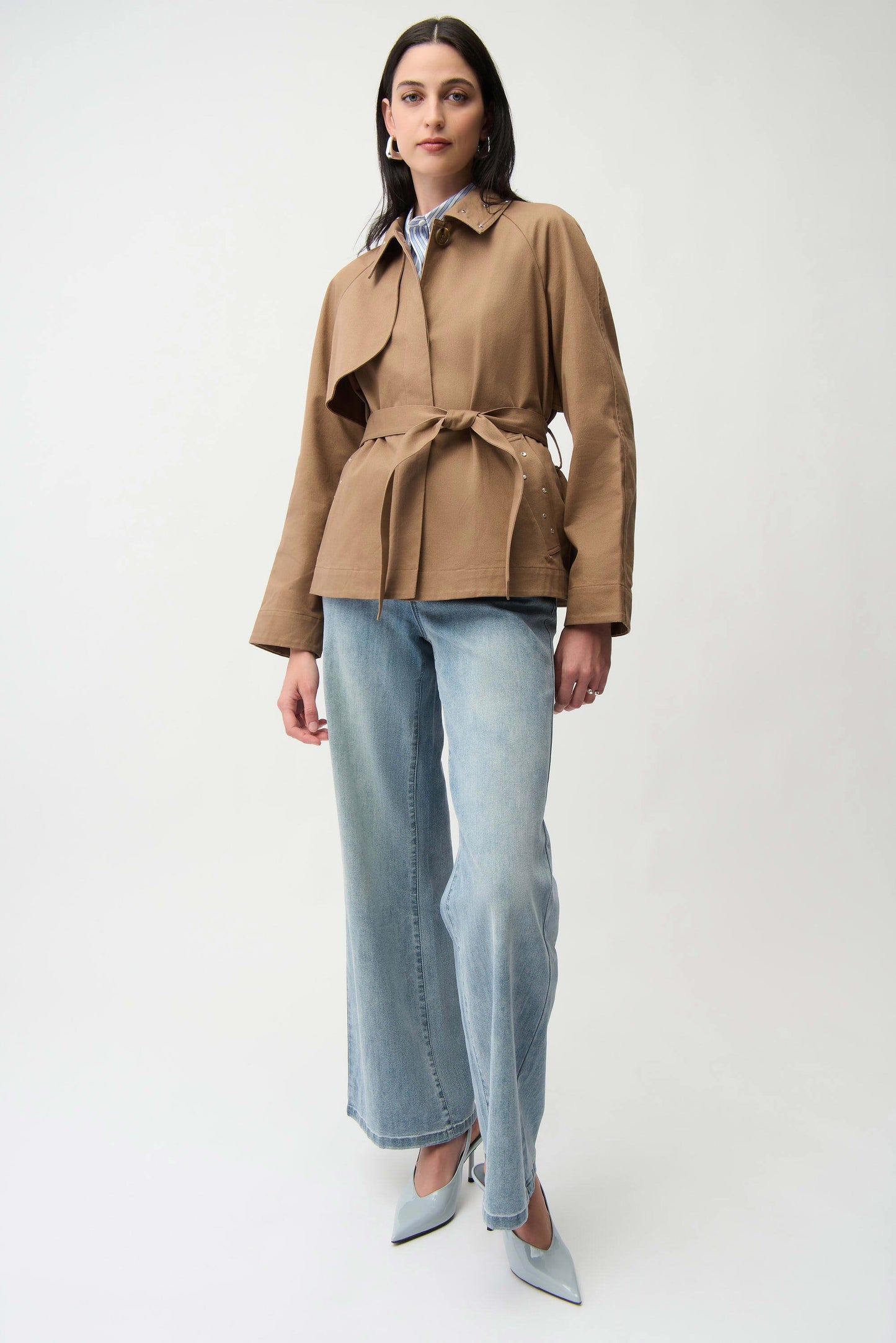 Cotton Twill Short Trench with Belt and Rhinestones Detail
261907