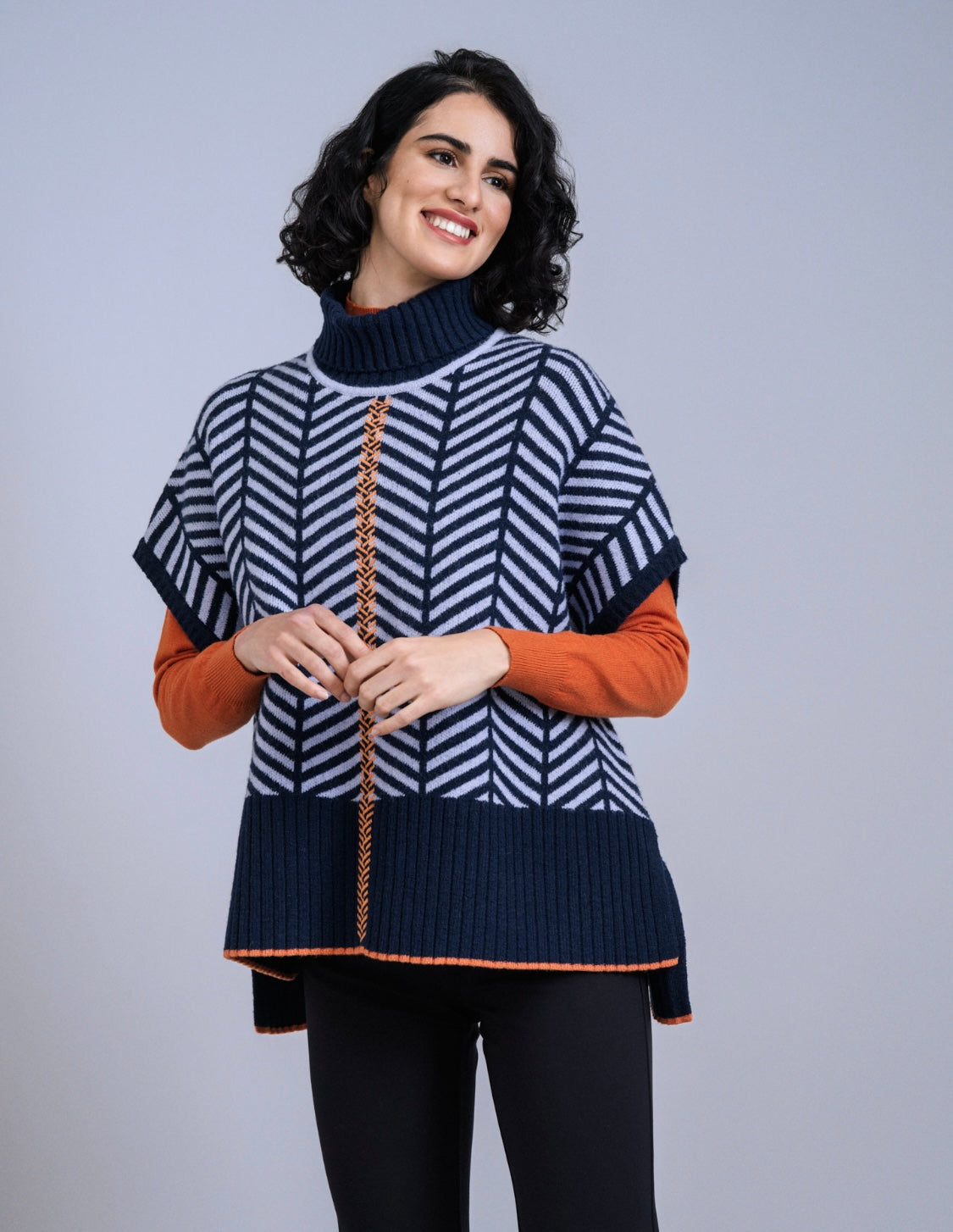 Scorzzo Chevron Knit Poncho Jumper – AW25/26