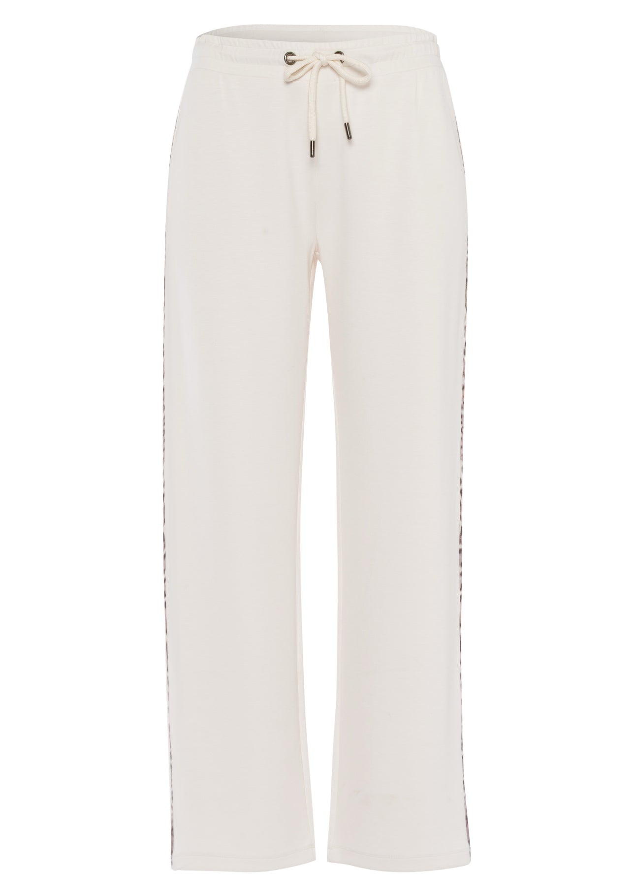 White/ivory Jogger-Style Trousers with Animal Print Trim