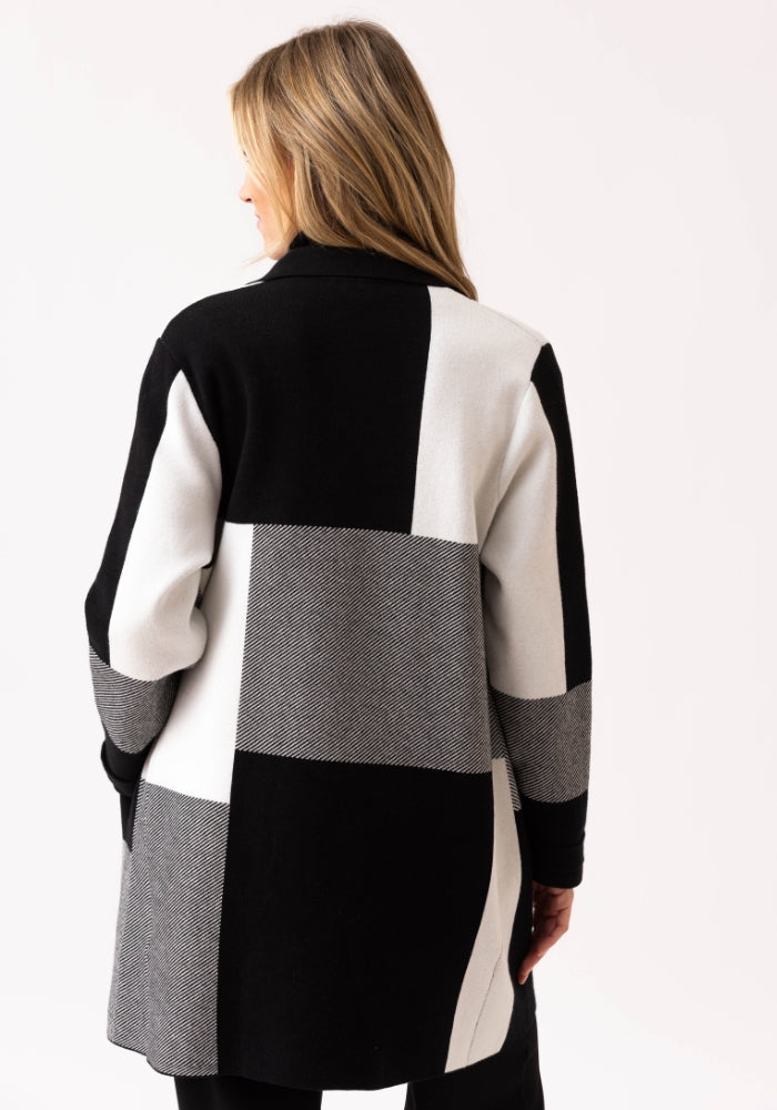 Marble Longline Knit Jacket – Black/Grey/White