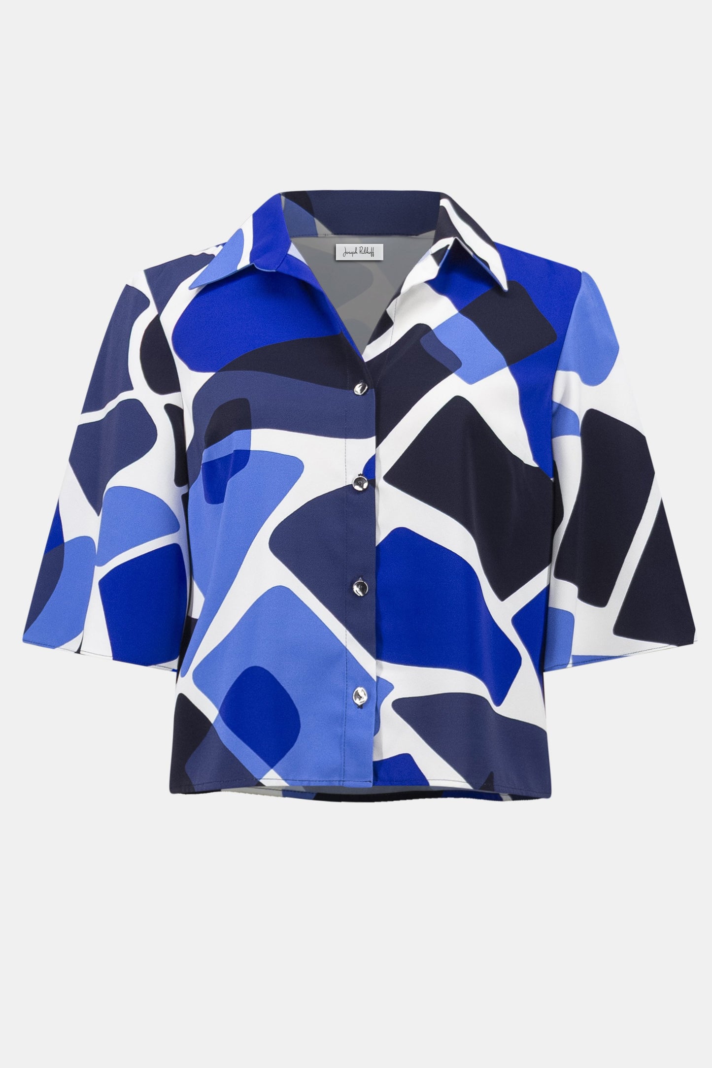 JOSEPH RIBKOFF 262154 Recycled Woven Geometric Print Straight Blouse