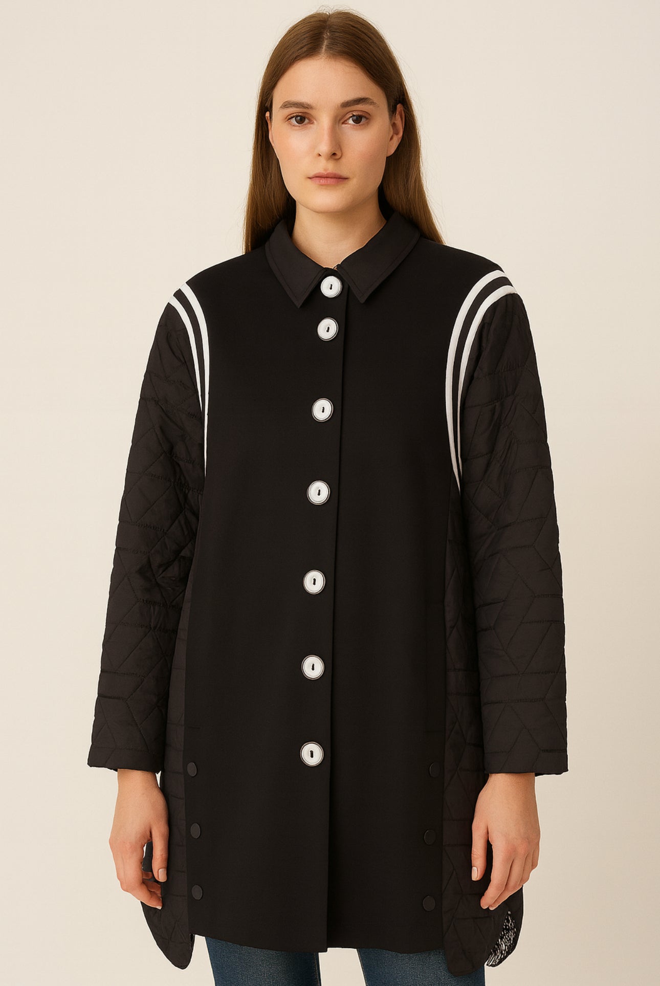 I.nco Black long button coat- I-24AW-6062-23