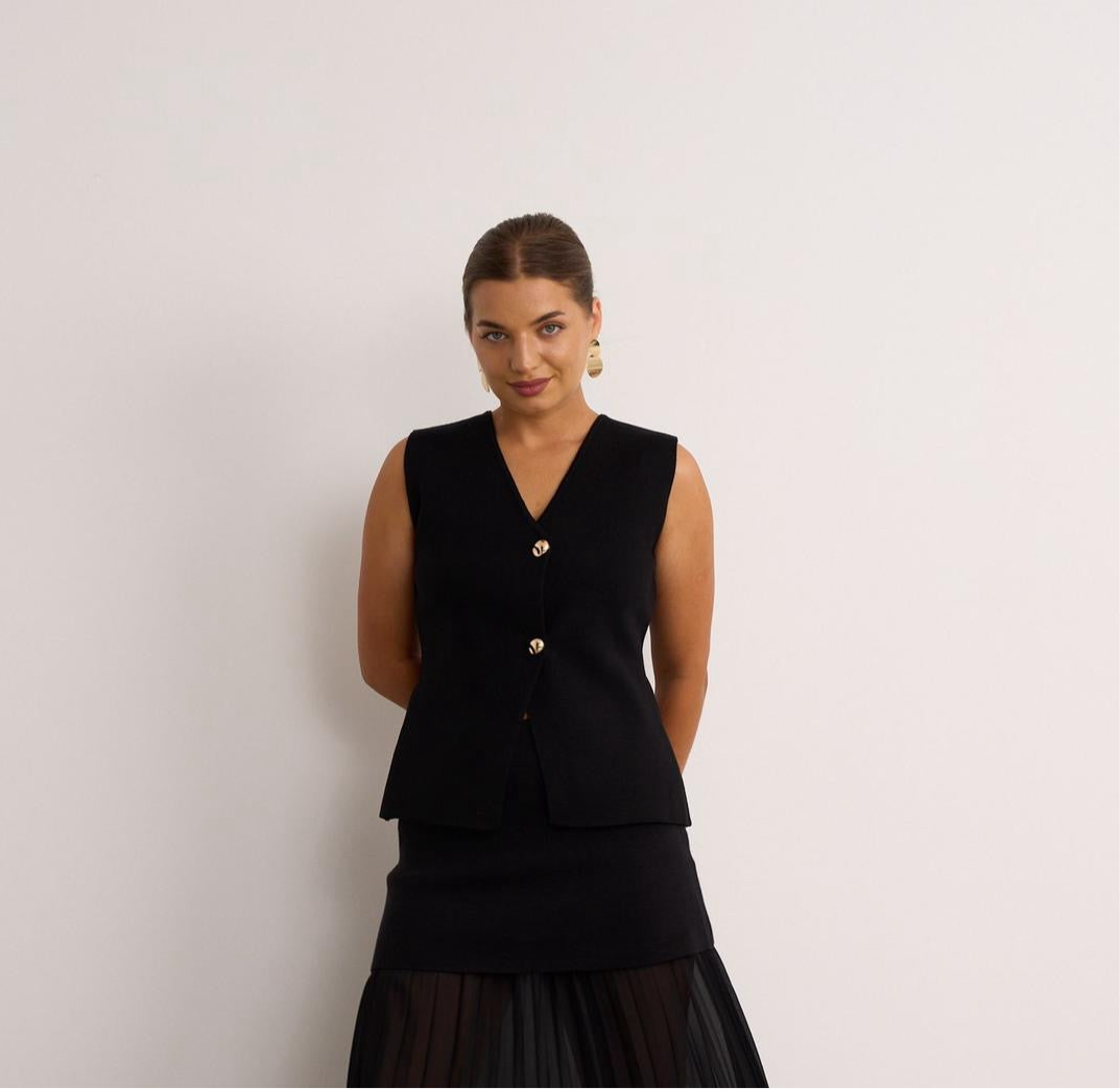Black buttoned v neck waist coat