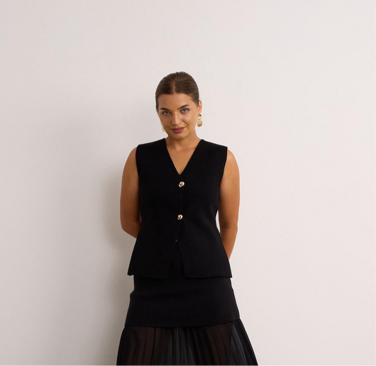 Black buttoned v neck waist coat