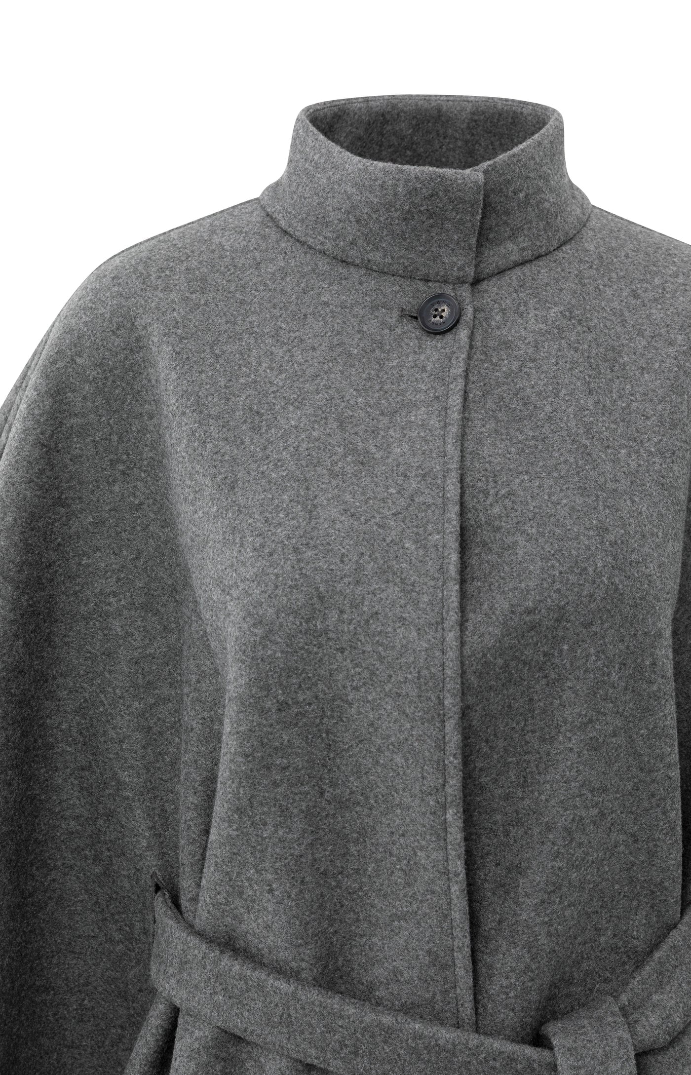 YAYA soft woven poncho with collar and belt in dark night grey melange