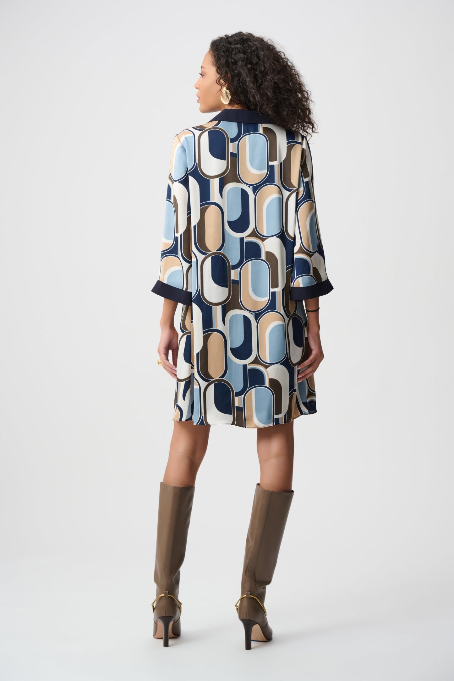 JOSEPH RIBKOFF Recycled Satin Geometric Trapeze Dress 263064
