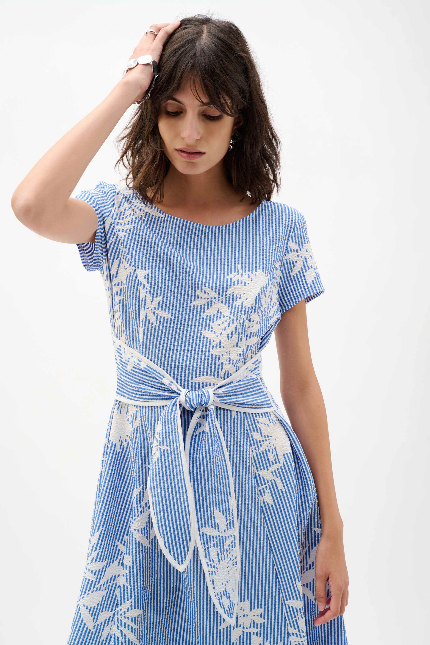 JOSEPH RIBKOFF 262191 Woven Seersucker Floral Print Fit And Flare Dress