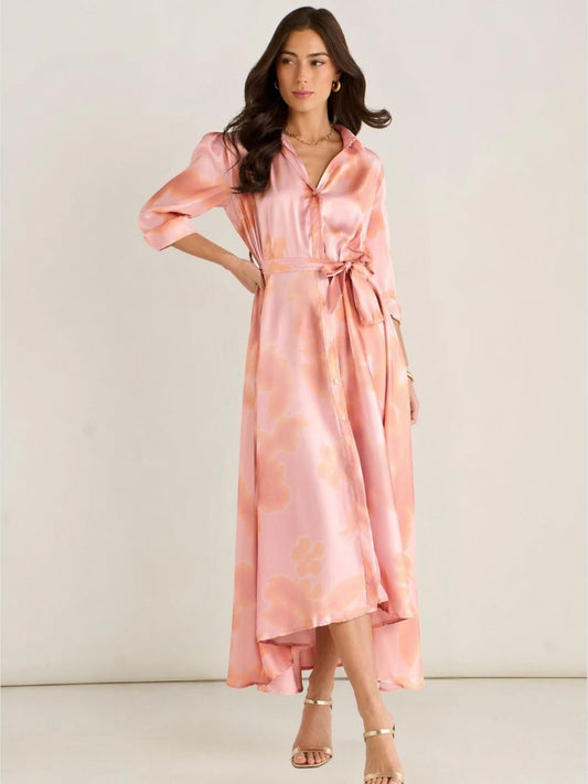 KATE & PIPPA AZURE MIDI DRESS IN BLUSH PINK PRINT