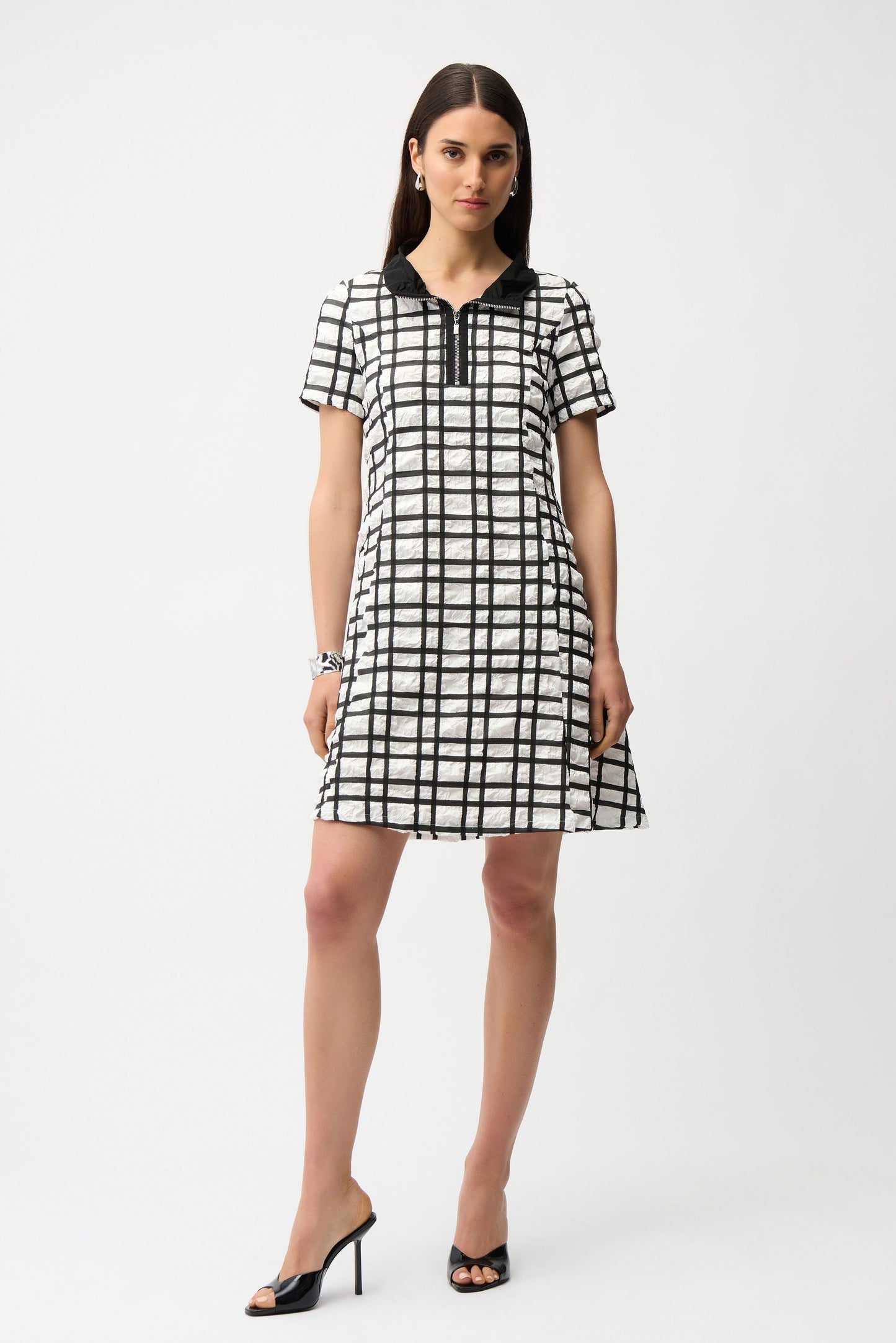 Jacquard Plaid Print A-line Dress With Contrast Detail
261307