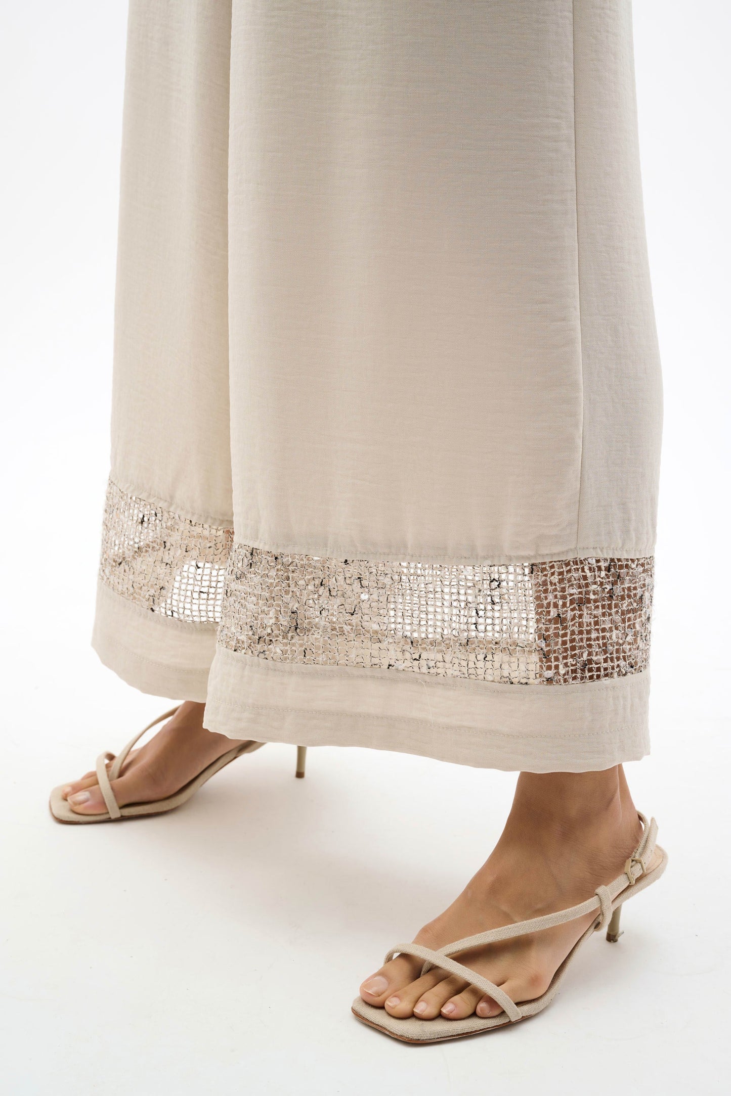 JOSEPH RIBKOFF 262253 Gauze Pull-On Culotte Pants With Sequinned Mesh Inserts