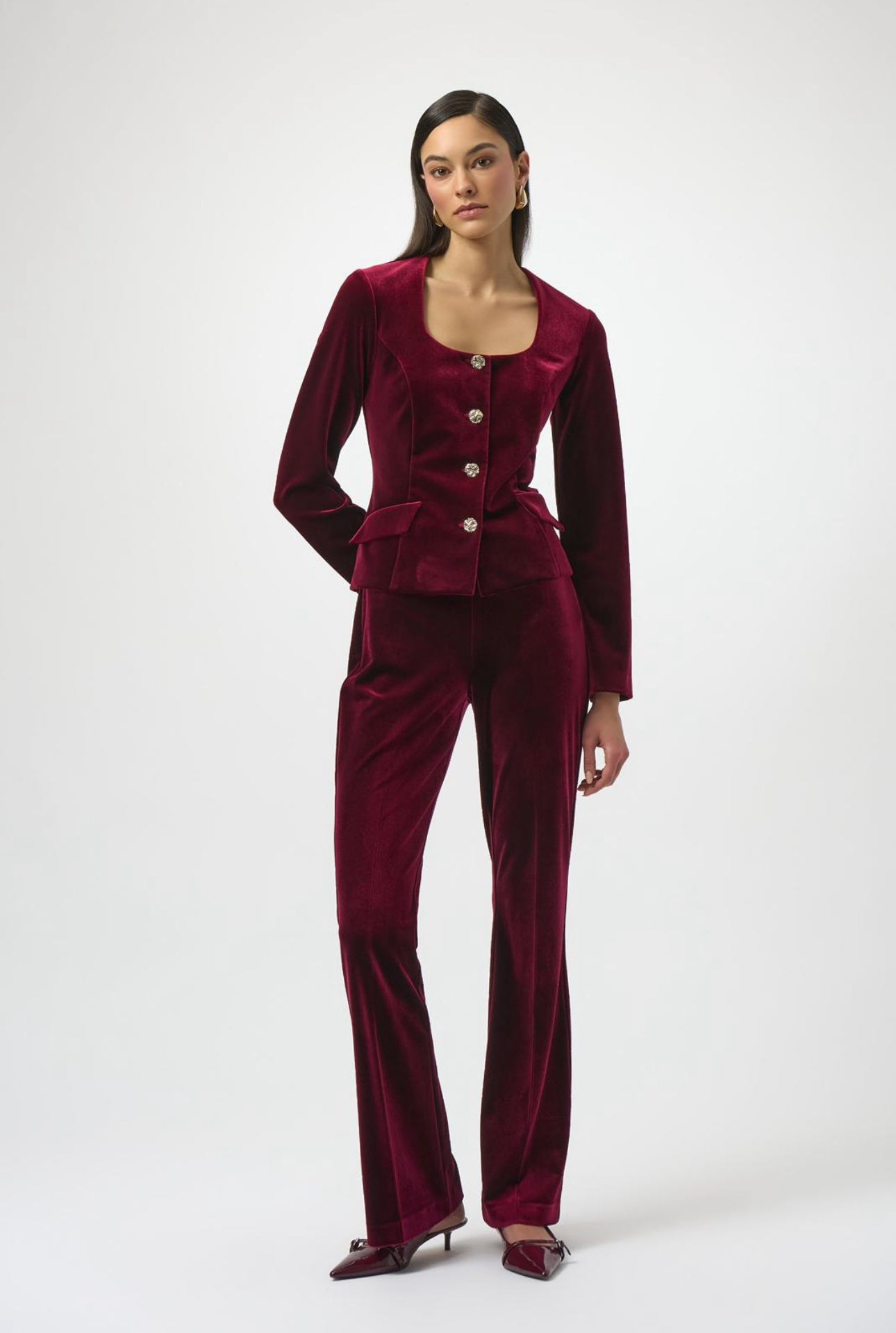 JOSEPH RIBKOFF VELVET SQUARE BLAZER - BURGUNDY 254197