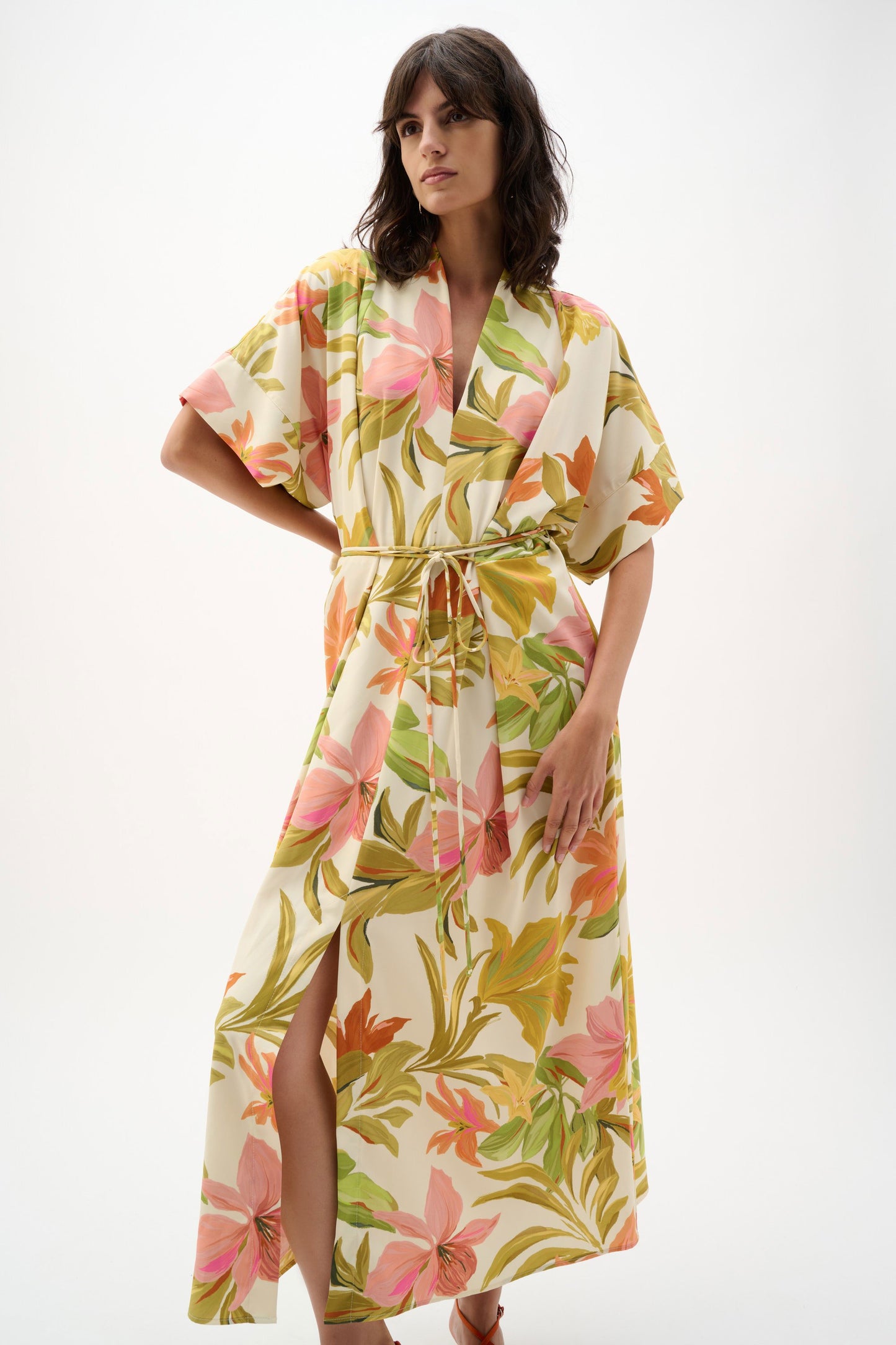 JOSEPH RIBKOFF 262177 Recycled Woven Tropical Print Fit And Flare Dress