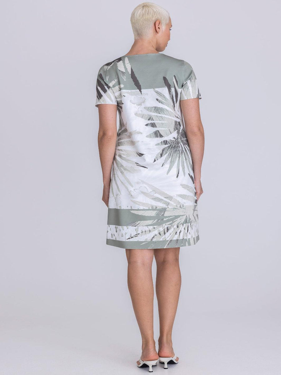 TUZZI REVERSIBLE PALM PRINT DRESS IN SAGE PRINT 415503