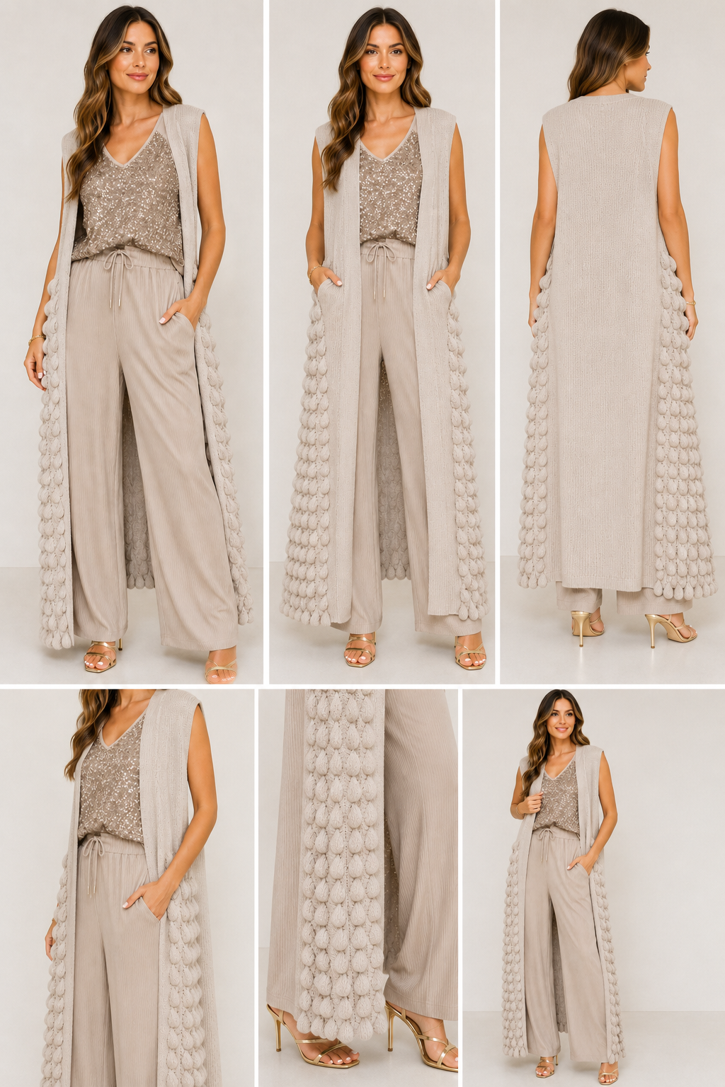 Long Textured Waistcoat – Stone