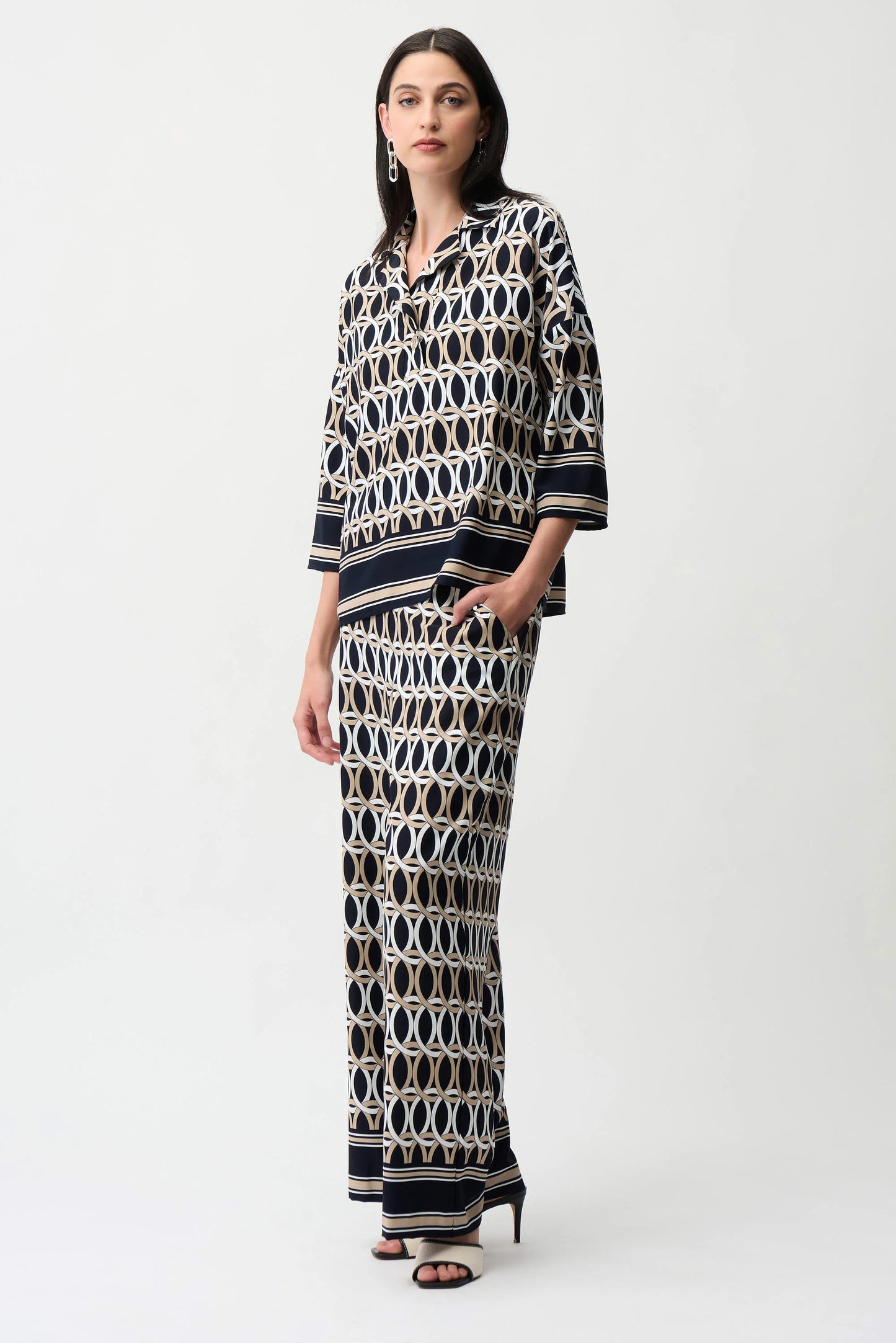 Recycled Woven Geometric Print Wide Leg Pull-On Pants
261058