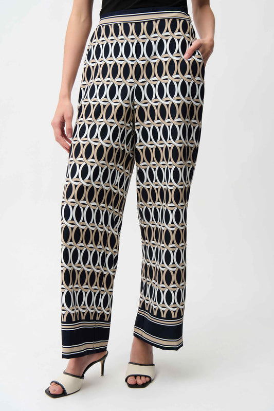 Recycled Woven Geometric Print Wide Leg Pull-On Pants
261058