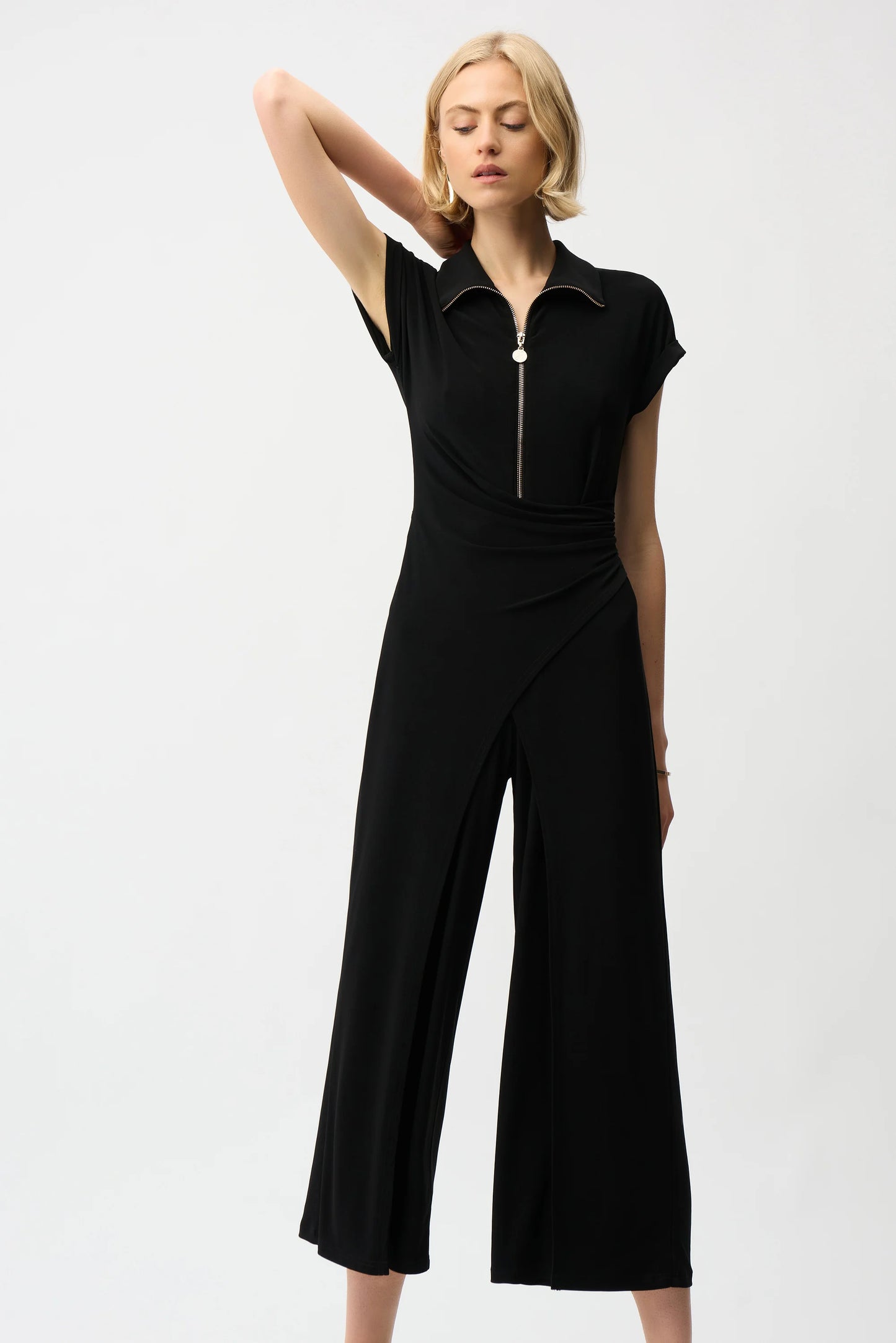 Silky Knit Culotte Jumpsuit With Gold Zipper
261255