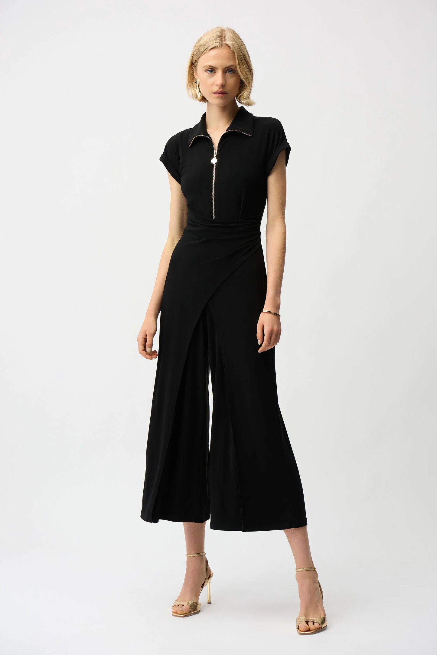 Silky Knit Culotte Jumpsuit With Gold Zipper
261255