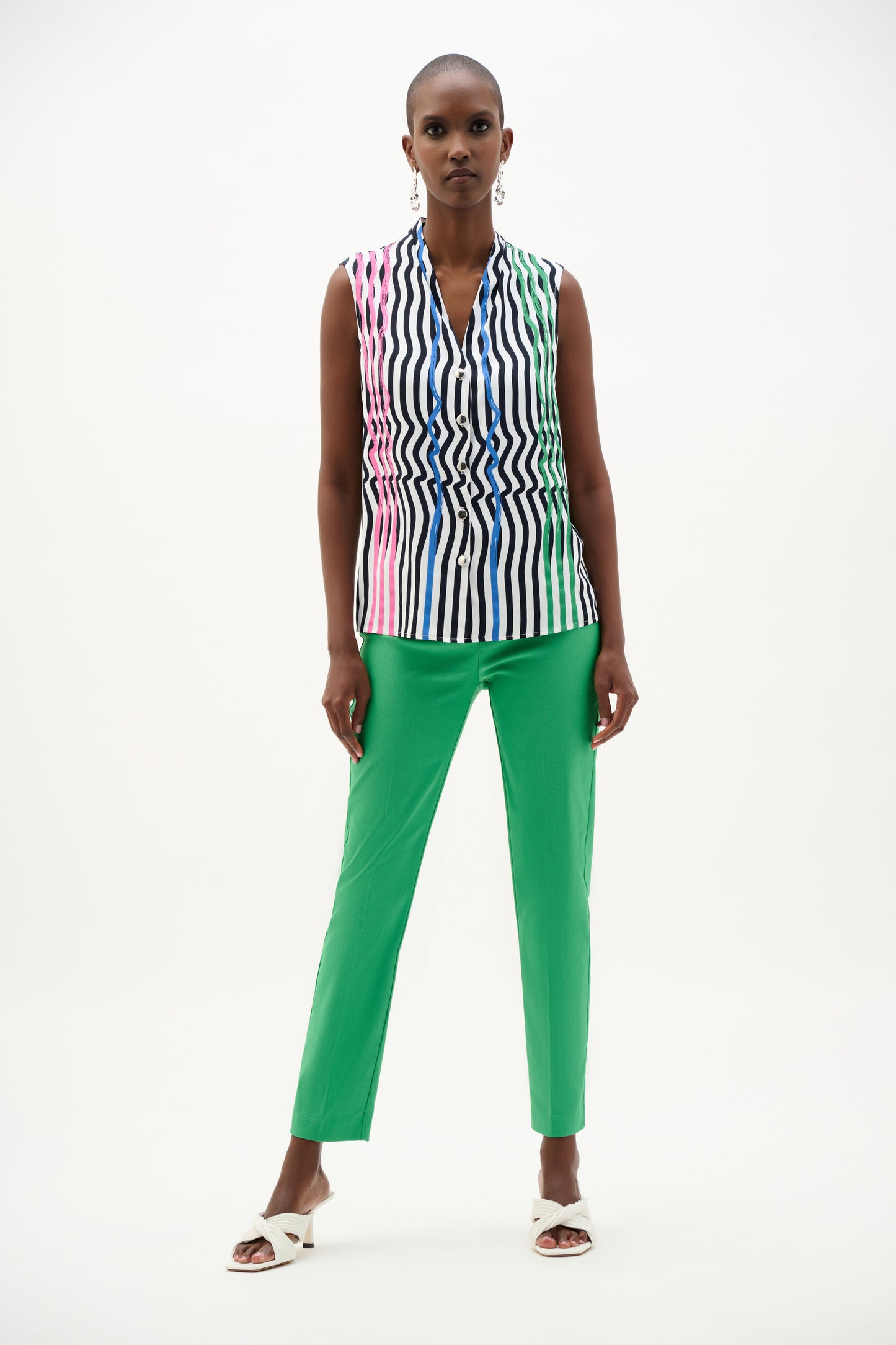 Recycled Woven Stripe Print Sleeveless Boxy Blouse
262241