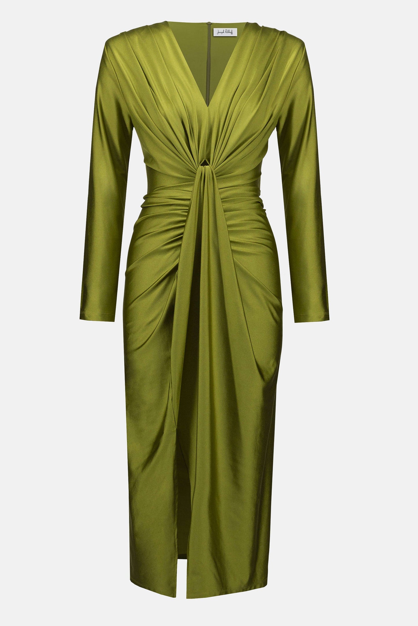 253714 satin effect silky knit  draped v neck sheath dress