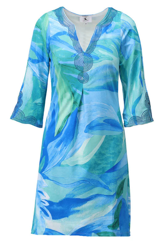 K Design Abstract Print Dress – Blue & Aqua c309