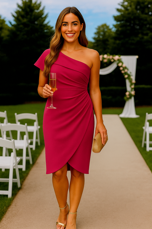 Raspberry One-Shoulder Draped Occasion dress
