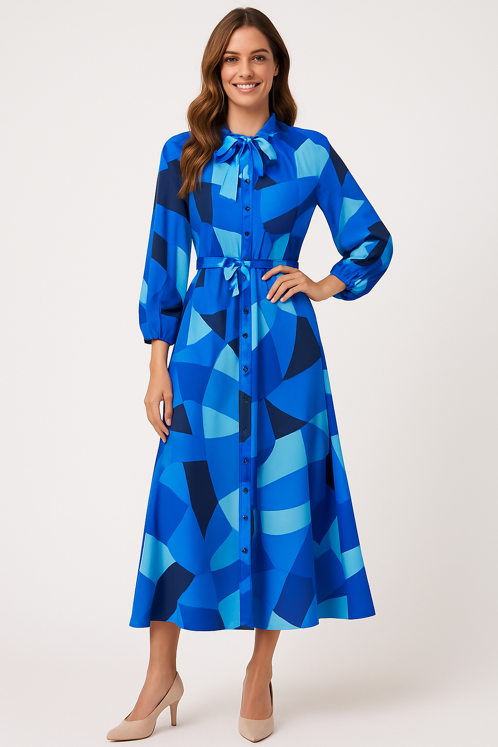 Ella Boo Blue Geometric Shirt Dress