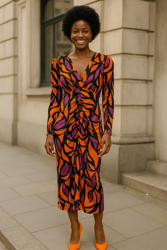 Orange multi print abstract dress