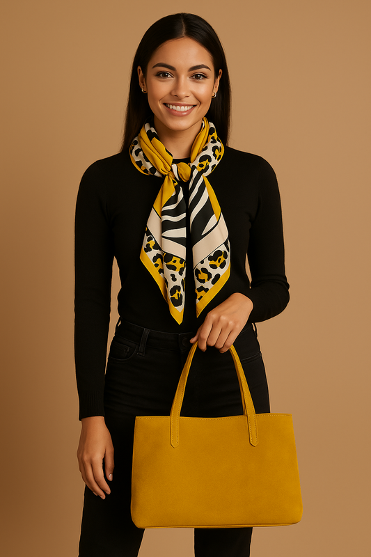 Zebra & Leopard Border Statement Scarf – Mustard Edition