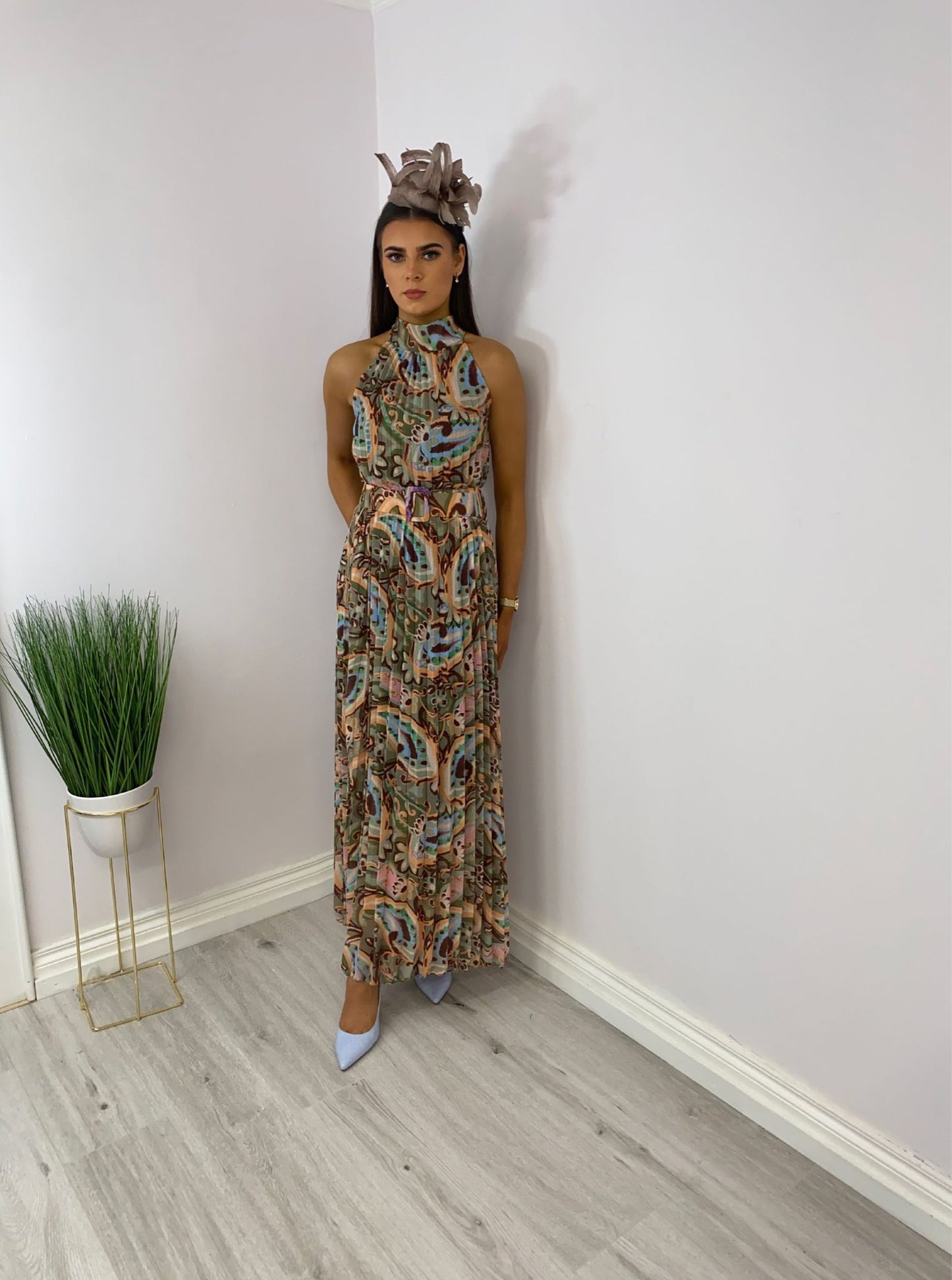 Rose blue multi print dress