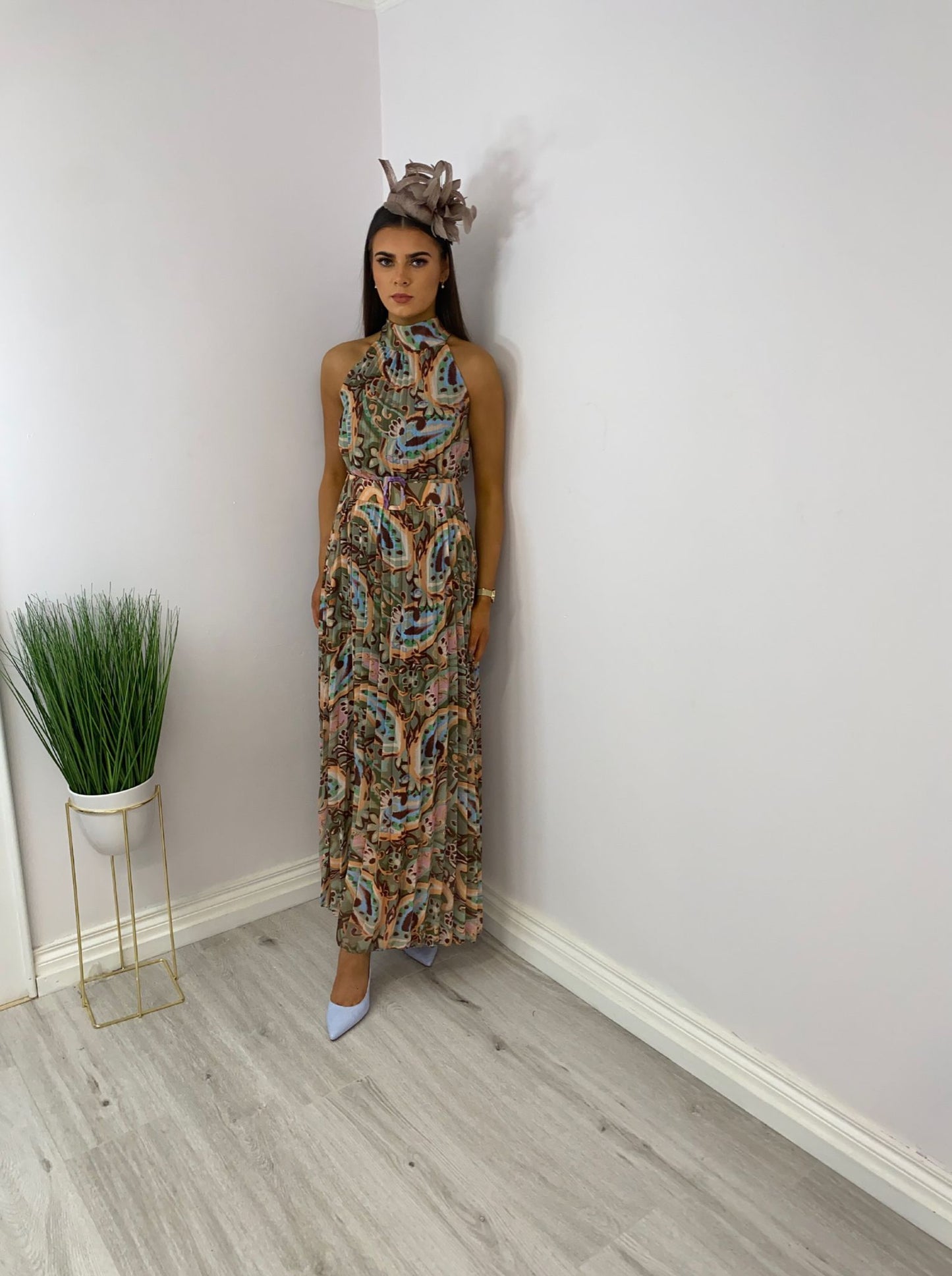 Rose blue multi print dress