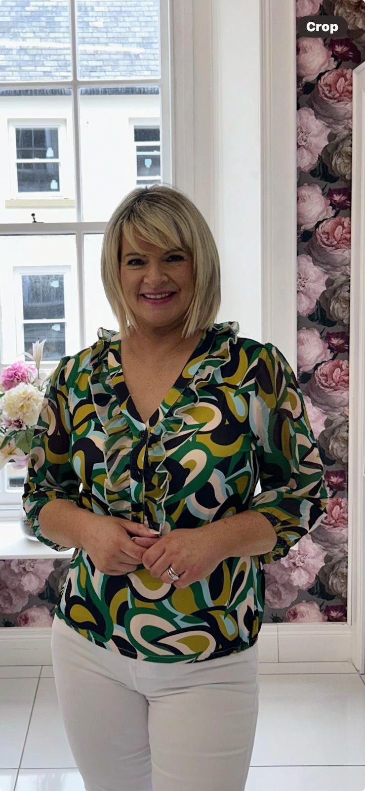 Alba green/cream sisolei top