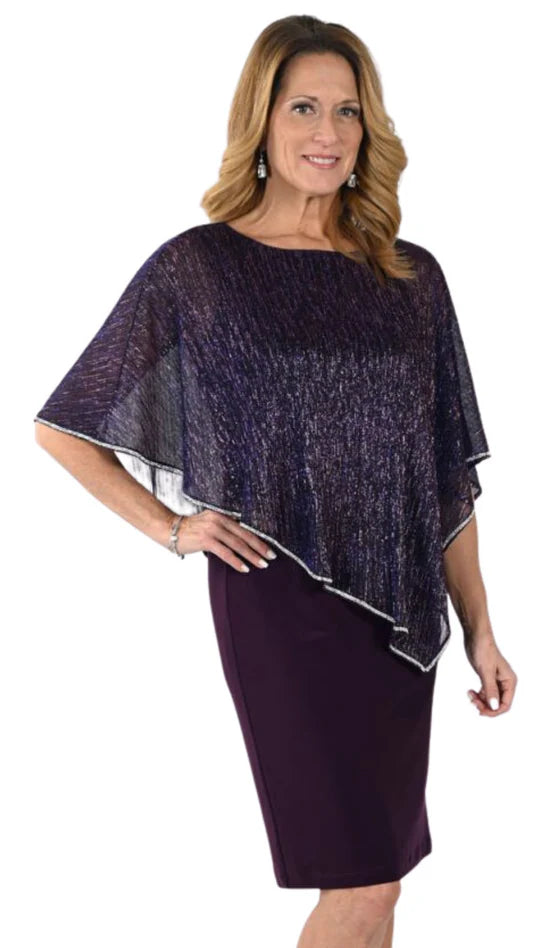 Plum Frank Lyman Dress with Glitter Overlay Cape