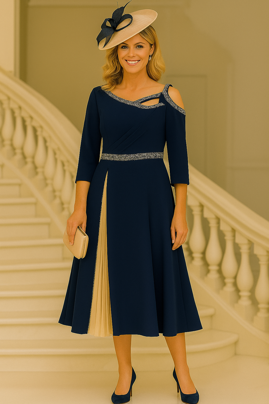 Veni Infantino navy and nude dress 992232