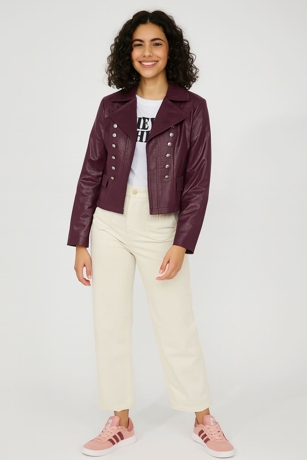 Frank Lyman Faux Leather Burgundy Military Jacket