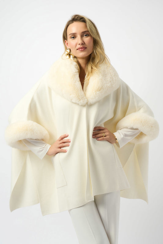 Brushed Jacquard and Faux Fur Cape
243930F25