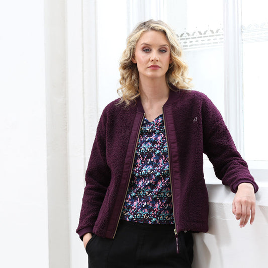 Relax & Renew Heidi Borg Bomber Jacket Plum