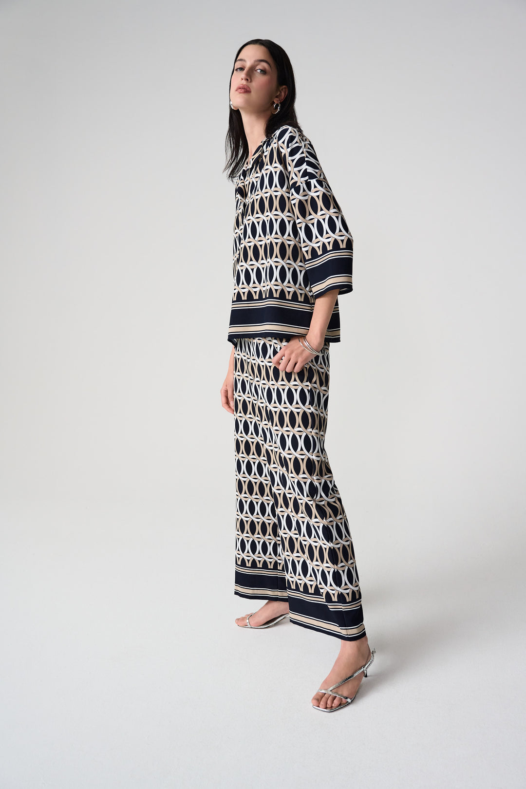 Joseph Ribkoff Geometric P rint Boxy Top With Shirt Collar Style 261057