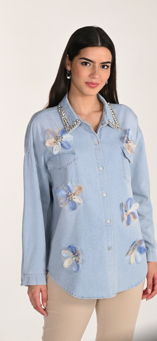 Frank Lyman Embellished Denim Shirt – Style 266582